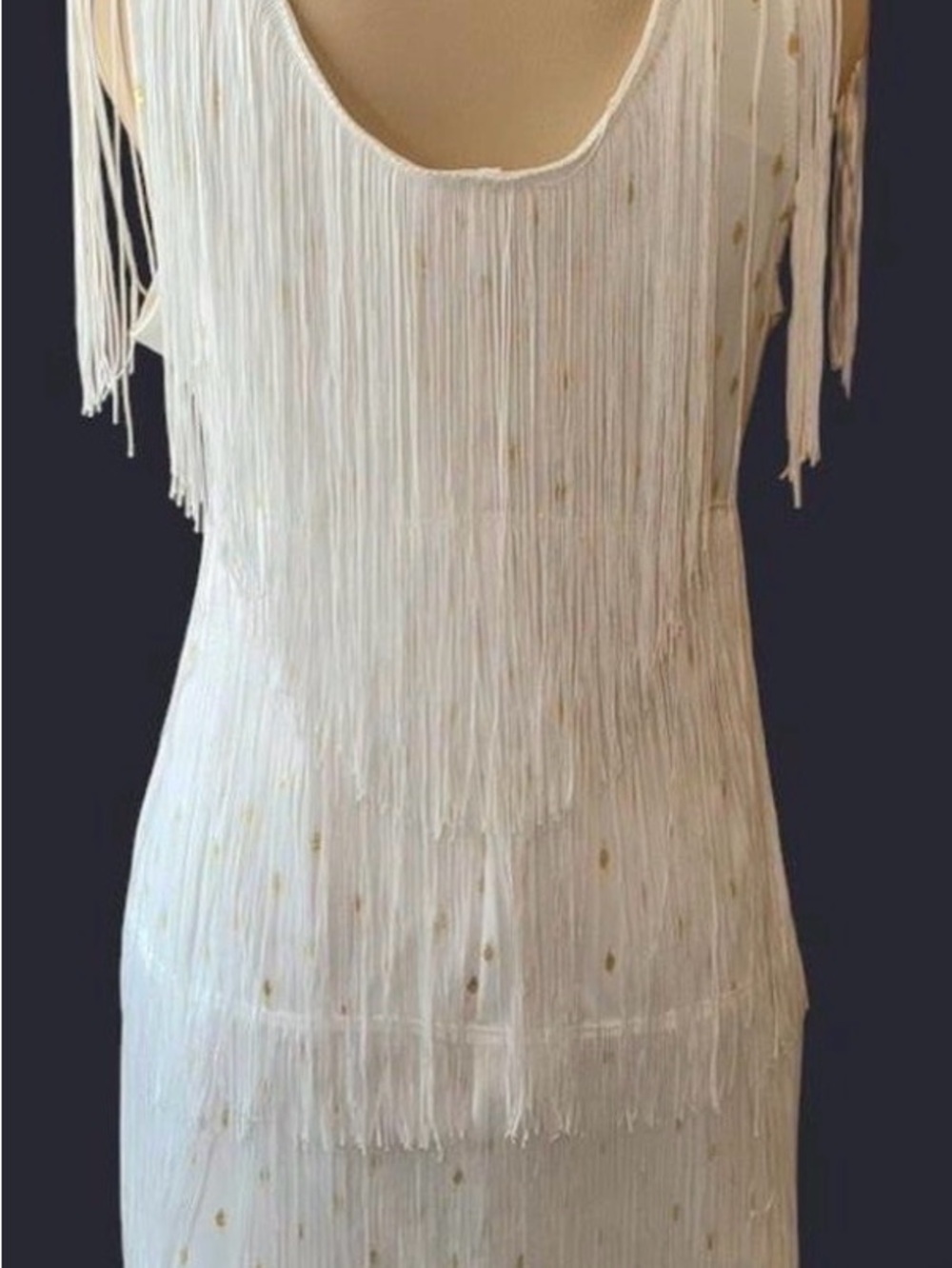 NWOT SHEIN Ivory Fringe Mini Dress with Gold Dot Accents